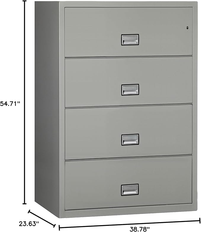 38 inch Wide 4-Drawer Lateral Fireproof File Cabinet – Legal and Letter Size Filing – Key Lock – Water Resistant – Fire Safe and Impact Rated – Light Gray Finish – Model LAT4W38LG