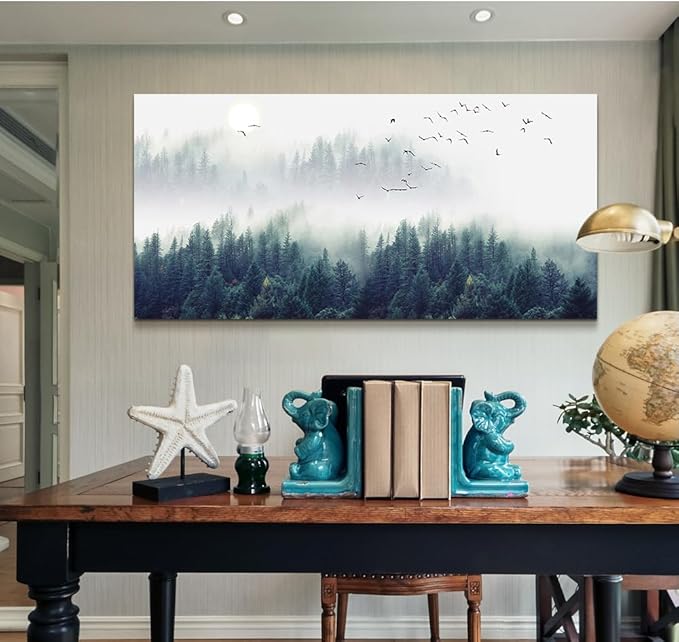Wapluam Large Canvas Wall Art - Fog Forest View - Bedroom, Living Room, Office Decor - Stretched & Framed - Modern Home Art - 60 x 30