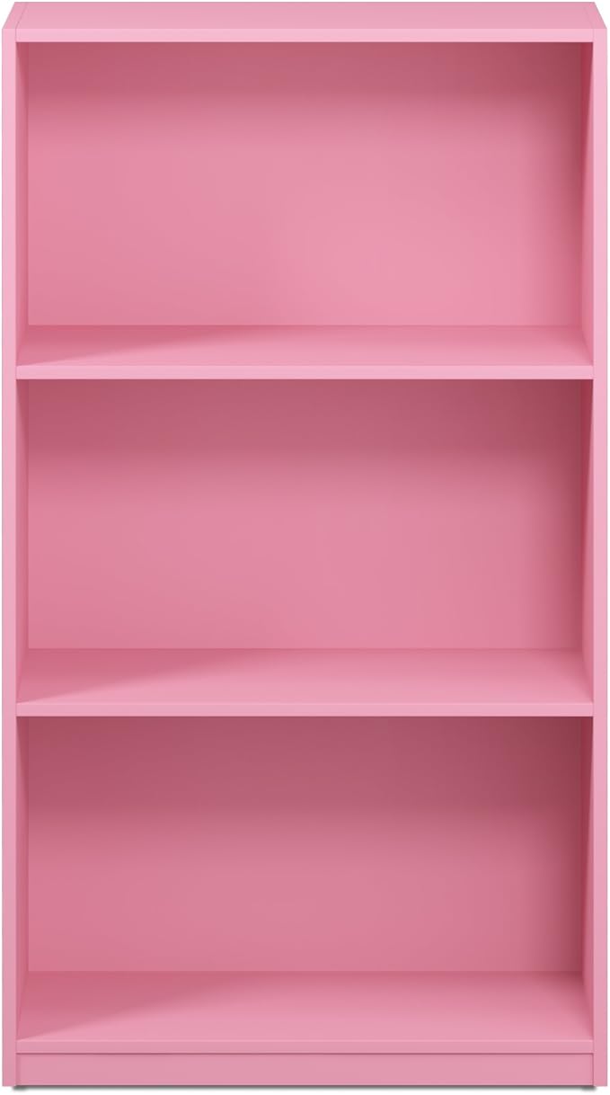 Furinno BASIC Book Shelf, 3-Tier Modern Bookshelf, Bookcase with Open Shelves, 9.3 x 21.8 x 39.5, for Living Room, Bedroom, Home Office, Pink