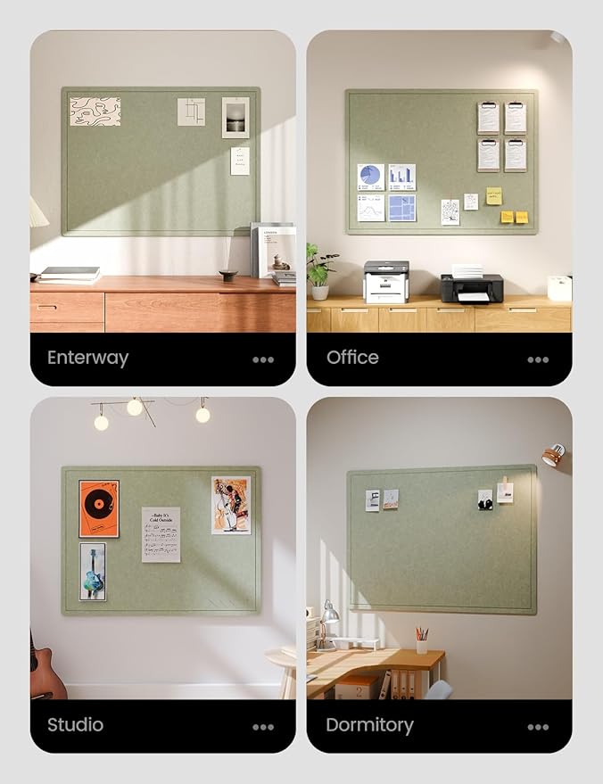 Fluxynara Large Bulletin Board, 47.2" x 35.4" Cork Board Alternative with 24 Safe Removable Adhesive Tabs, Foldable Felt Pin Board for Home Office, Classroom, Bedroom,Entryway for Walls— Sage