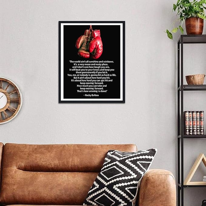It Ain't How Hard You Hit Framed Canvas Print Wall Art, Motivational Quote Wall Pictures, Boxing Gym Decor for Man Cave, Ready to Hang, 12.5x16.5 Inches