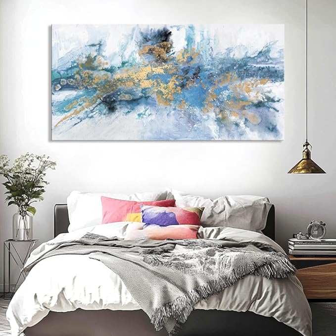 Abstract Wall Art For Living Room Large Size Navy Blue Canvas Wall Art Abstract Wall Decor Abstract Art Paintings Fantasy Colorful on White Background Modern Artwork Decor for Bedroom Bathroom Kitchen Office decor Framed pictures 71"x36"