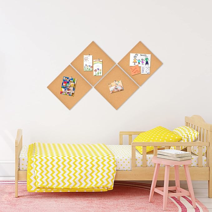 12x12 Cork Board Tiles Bulletin Board, 1/2" Thick Small Square Cork Boards for Walls, Self-Adhesive Cork Tiles for Home, Office, School, Bulletin Board Decorations(12mm,1pc)
