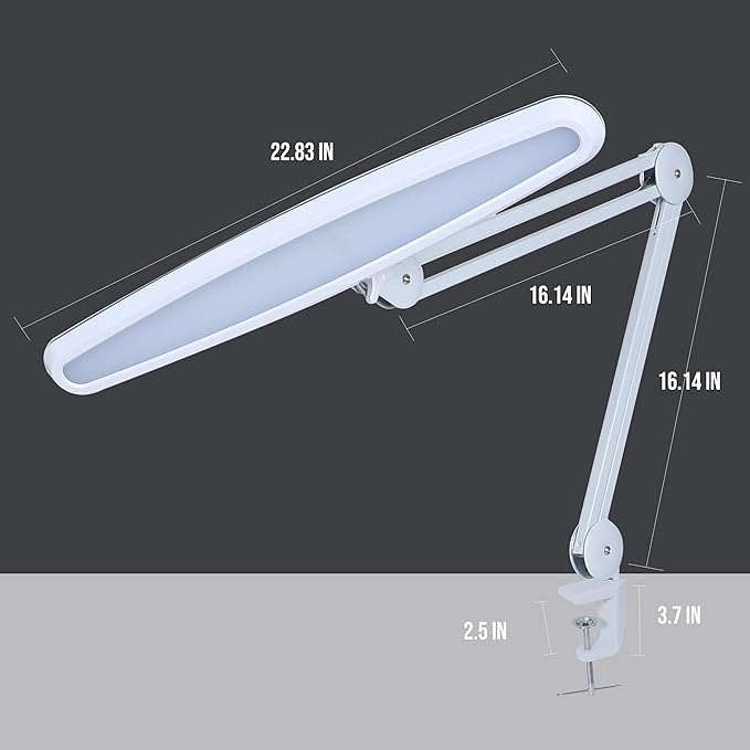 Neatfi XL 2,200 Lumens 24W LED Desk Lamp – 23” Wide Shade | Dimmable Eye-Caring Task Light | Adjustable Arm | Home Office, Study, Crafts & Nail Tech (White with Pink Ring, Non-CCT with Clamp)
