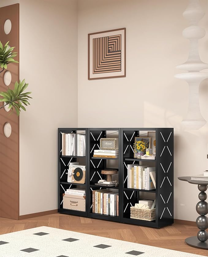 Narrow Bookshelf, 3-Tier Metal Bookcase with Adjustable Shelves - Anti-Tip Kit & Leveling Feet - Small Book Shelves Modern for Bedroom, Home Office, Small Space