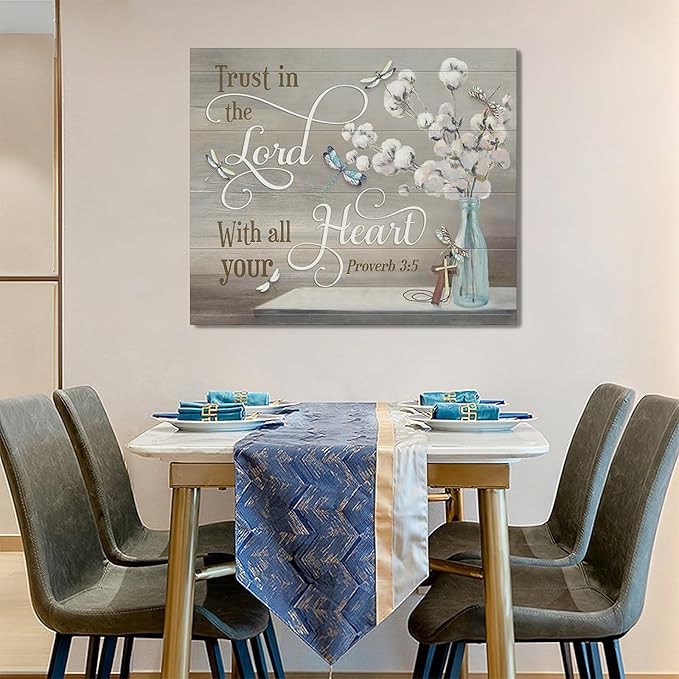 Christian Bible Verse Wall Art Religious Pictures Wall Decor Scripture Canvas Farmhouse Cotton Painting Modern Decoration Artwork for Bathroom Living Room Bedroom Office Framed 24"x20"