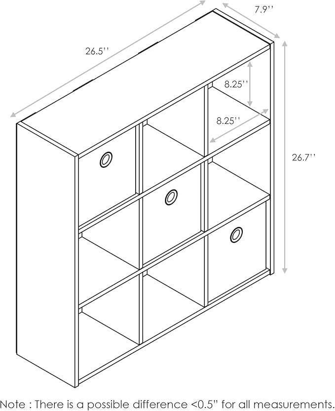Furinno Simplistic 9-Cube Organizer with Bins, Small Size (Assembled unit dimensions : 7.9"D x 26.5"W x 26.7"H inches), Espresso/Black