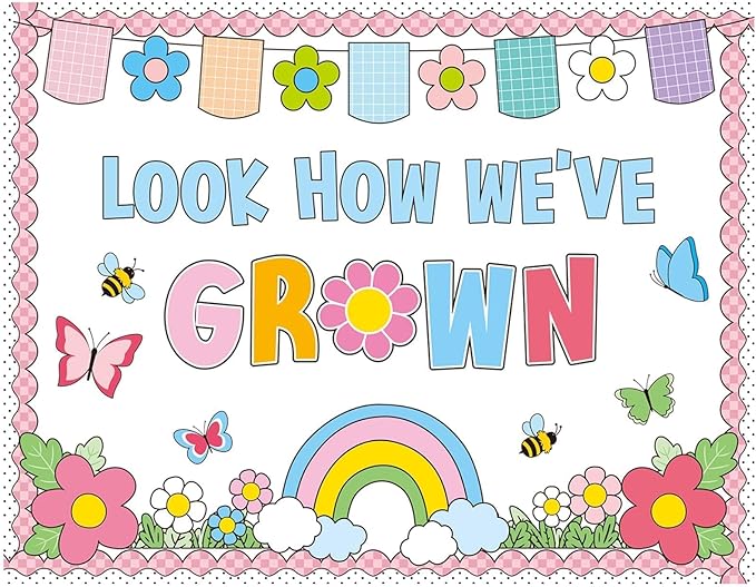 Spring Flower Bulletin Board Decorations Set with Borders Motivational Grow Floral Classroom Decor for Teachers Cute Wildflowers Positivity Cutouts for Class School Classroom Bulletin Board Decoration