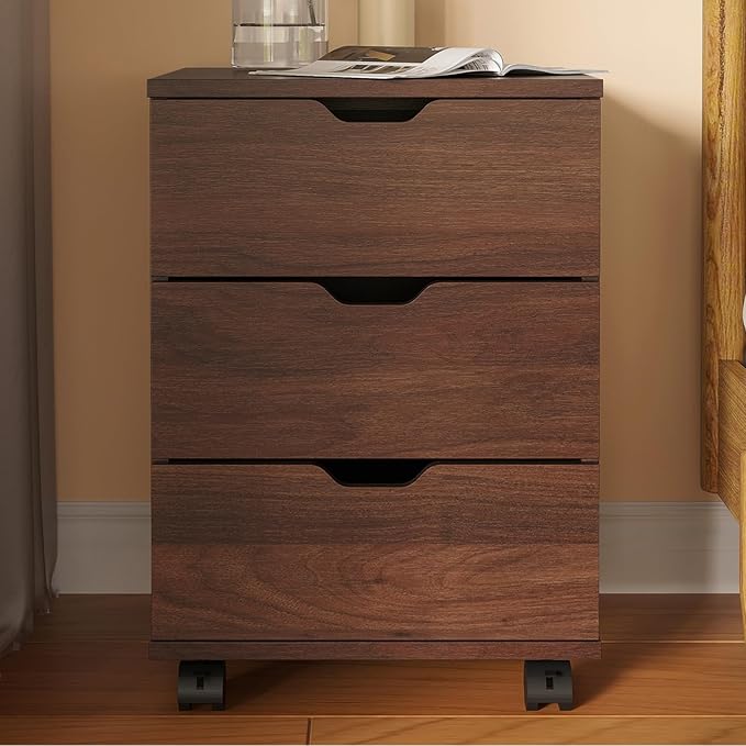 3 Drawer File Cabinet with Wheels, Heavy-Duty Steel Rolling Drawer Cabinet, Under Desk Filing Cabinet for Home Office Storage, 15.74" W x 15.74" D x 22.16" H (Brown)