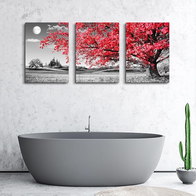 MHARTK66 Wall Decor - Large Size Canvas Wall Art For Living Room & Bedroom - Black and White Landscape Framed Wall Pictures - 3 Pieces Ready To Hang