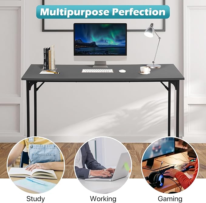 Dkelincs 40 Inch Small Computer Desk Home Office Desk Writing Desk Modern Simple Style Study Work Table with Metal Frame, Easy Assembly, Adjustable Feet, Water-Resistant, Scratchproof Surface, Black