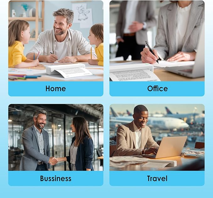 Bluetooth Thermal Printer, Portable Printer Wireless for Travel,Office&School, Includes 3 Rolls Paper – Supports US Letter,A4 Thermal Paper, Inkless Printing, Compatible with iOS,Android&Laptops