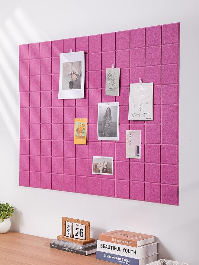 Cork Board for Walls 48" x 36", Bulletin Board for Office Decor, 12 Pack Felt Wall Tiles with Safe Removable Adhesive, Pin Tack Corkboard for Quilting Design & Dart Wall Protector - Dusty Rose
