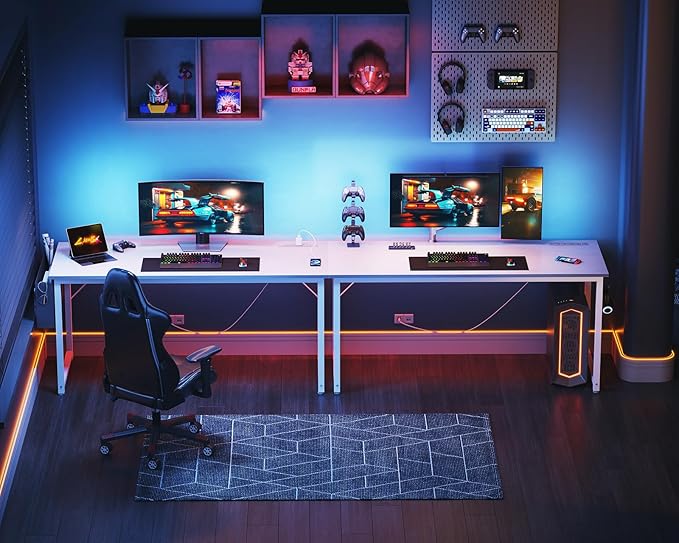 KKL Large Computer Desk with Power Outlets and USB Port Desk for Home Office Gaming Simple Modern Style Writing Desks with Storage Bag Headphone Hook, 55 inch, White