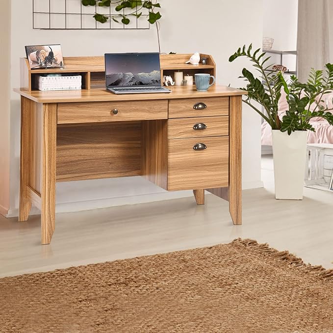 Catrimown Computer Desk with Drawers and Hutch, Farmhouse Home Office Desk with File Drawer,Student Girls Desks,Teens Writing Table, Small Computer Desk for Bedroom, Rustic Oak