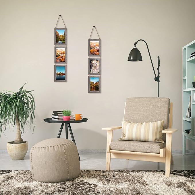 Lavezee 4x6 Collage Hanging Triple Picture Frames Set, Rustic 6 Opening Vertical Frame Made to Display 4 by 6 Inch Photo Postcard for Wall Decor