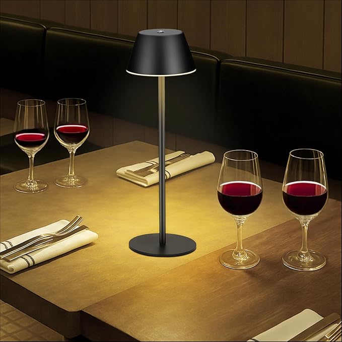 Cordless Table Lamps, LED Rechargeable Battery Operated Lamp with 2 Adjustable Height 3 Colors Stepless Dimming, Touch Control Wireless Desk Lamp for Restaurant,Bars,Coffee Shop (Black Set of 2)