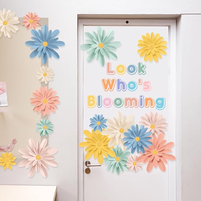 18 Pcs Paper Flowers Decorations for Wall DIY Flower Bulletin Board 3D Fiesta Paper Floral Backdrop Decoration for Photo Backdrop Classroom Back to School Party(Bright Color)