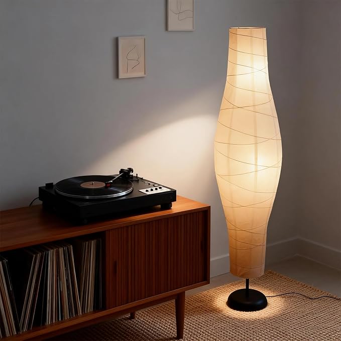 XENOID Paper Floor Lamp, Rice Paper Standing Floor Lamp with Soft Warm Ambient Light, Tall Minimalist Lamp for Living Room Bedroom Home Decor (Bulbs Included)