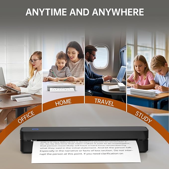 iDPRT MT610 Portable Thermal Printer, 300DPI HD Mobile-Travel-Printers, Inkless-Wireless-Small-Printer for Home Use, Office, Vehicles, Bluetooth Printers Supports 8.5 x 11 US Letter&A4&A5, Deep Black
