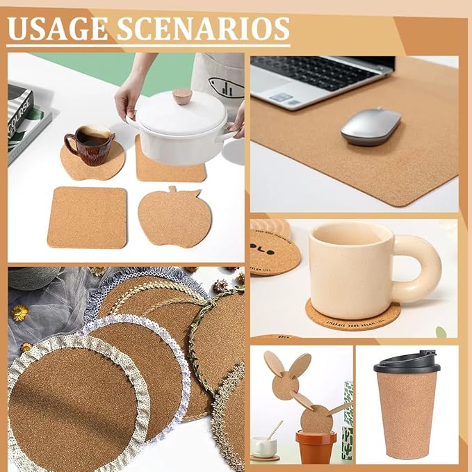 BENECREAT 8 Pack 12x12 Inch Cork Board 3mm Thick Cork Board Tiles Square Cork Tiles Coaster Cork Sheets Tiles for Bulletin Boards, Wall Decoration, DIY Crafts
