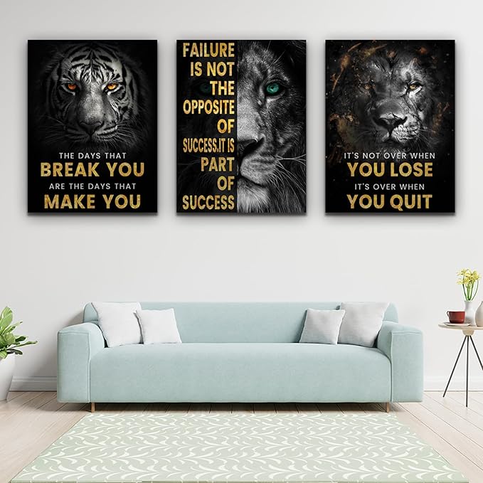 Motivational Wall Decor Art Inspirational Canvas Poster Print Inspiring Quotes Animals Painting Picture Office Wall Decor Framed Artwork Living Room Bedroom Home Decoration (72" Wx36 H)