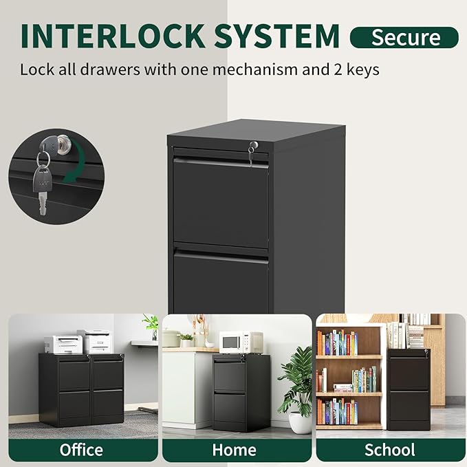 5 Drawer File Cabinet with Lock, Metal Vertical File Cabinets for Home Office, Office Furniture for Organization Hanging Legal/Letter/A4, Office File Cabinet Storage Cabinet, Require Assembly, Black