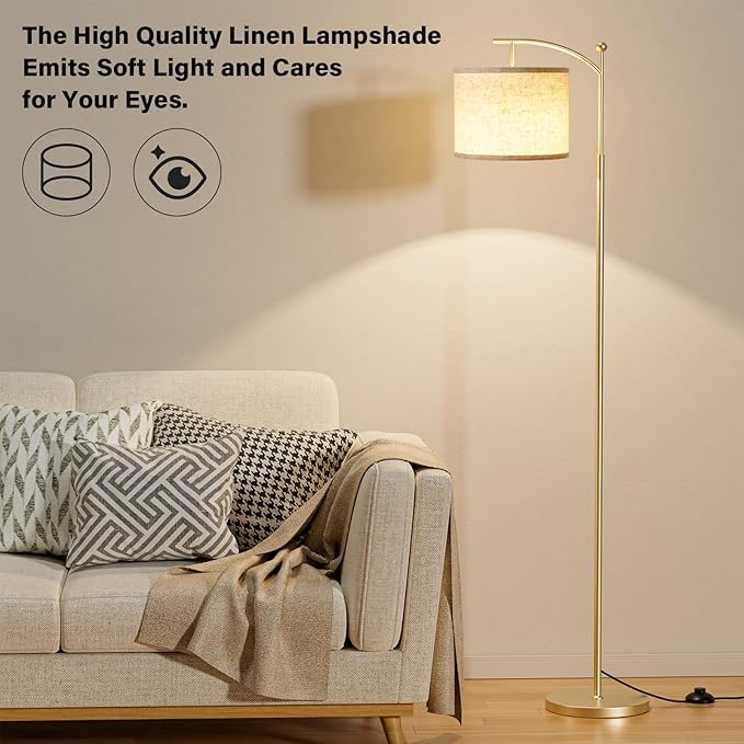 Ambimall 60" Floor Lamps with Remote Control & Bulb, Colors Temperature & Brightness Adjustable, Beige Shade & Gold Pole