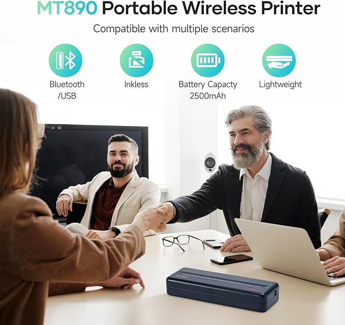 iDPRT Portable-Printer Wireless for Travel, 300DPI Inkless-Thermal-Small-Printers for Home Use, Office, Vehicles, Mobile Bluetooth Printer Supports 8.5" x 11" US Letter, for Smartphone & PC,MT890