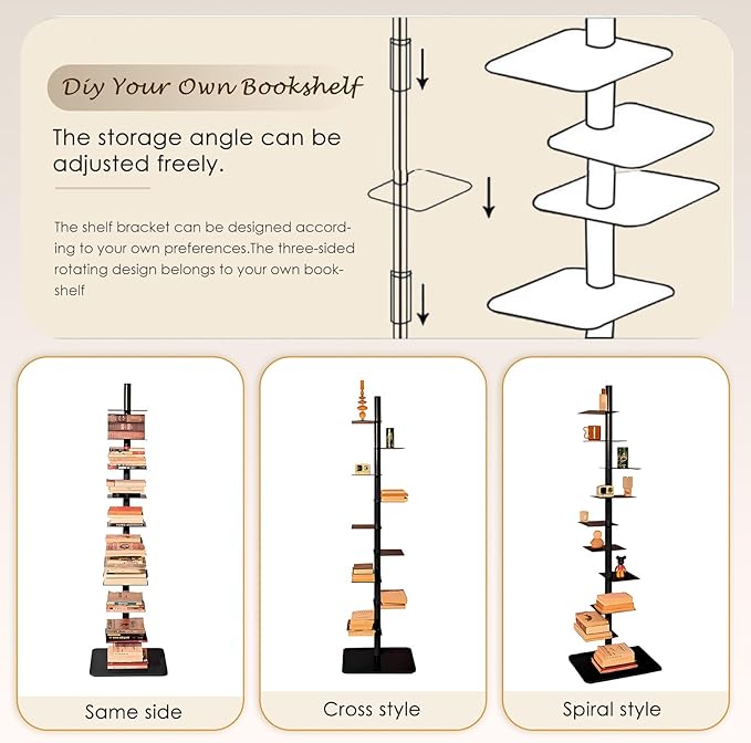 9-Tier Metal Spine Bookshelf - Vertical Tower for Booksfor Small Spaces, Multipurpose Corner Bookshelf, Tall & Narrow Ladder Bookcase, Ideal Book Display for Home or Office (Orange Color)