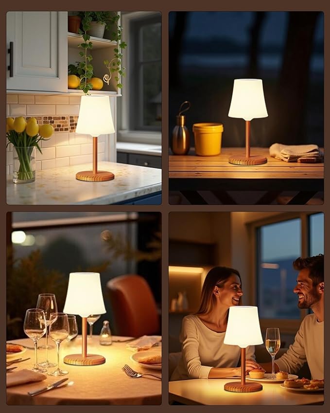 Cordless Shower Lamp IP54 Waterproof Outdoor Rechargeable Table Lamp 4000mah Small Battery Operated Lamps Touch Dimmable RGB Lamp for Bathroom Kitchen Restaurant Patio Camping, Wood Grain