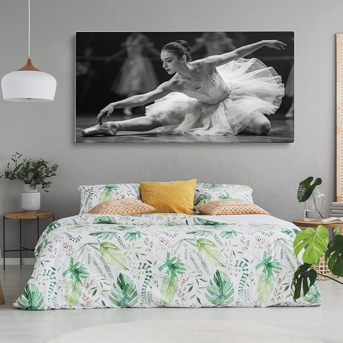 Black White Ballet Dancer Framed Canvas Wall Art for Bedroom, Elegant Figure Decor 58" L x 28" W