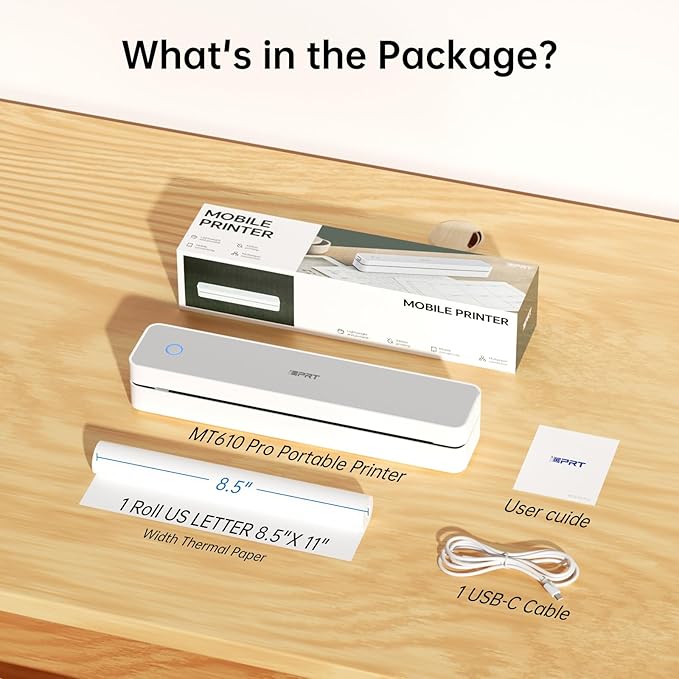 iDPRT Portable Printers Wireless for Travel, Mobile Bluetooth Thermal Printer for Home, Office, Supports 8.5" x 11" US Letter, A4 A5, Compatible with iOS, Android, Laptop, Long(White)