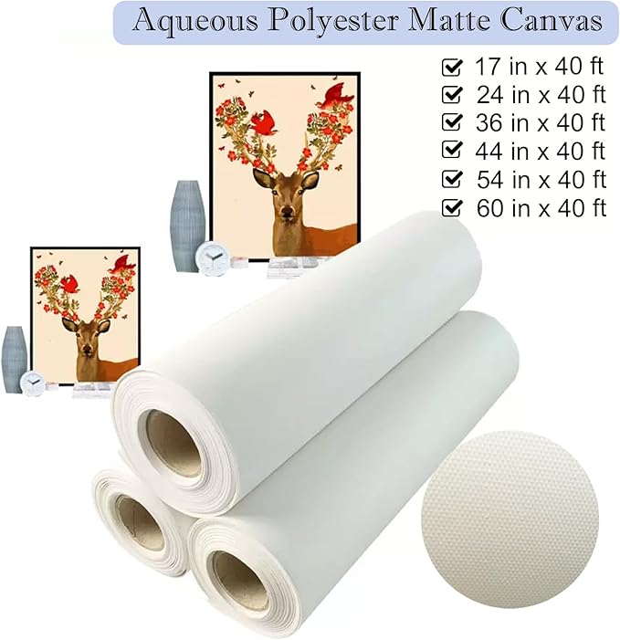 Premium Polyster Matte Canvas Roll 13inch x 40ft ,Waterproof Quick Dry,for Photography、Decorative Painting Advertising and Wide Format Inkjet Printing