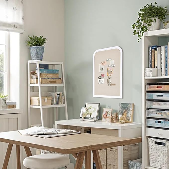 Bulletin Board with Linen, 31.5x23.6 inches Bulletin Board with White Wood Style Frame, Decorative Hanging Pin Board Vision Board Message Board for Office School Home Decor(2R&2S,L-6080,1p)