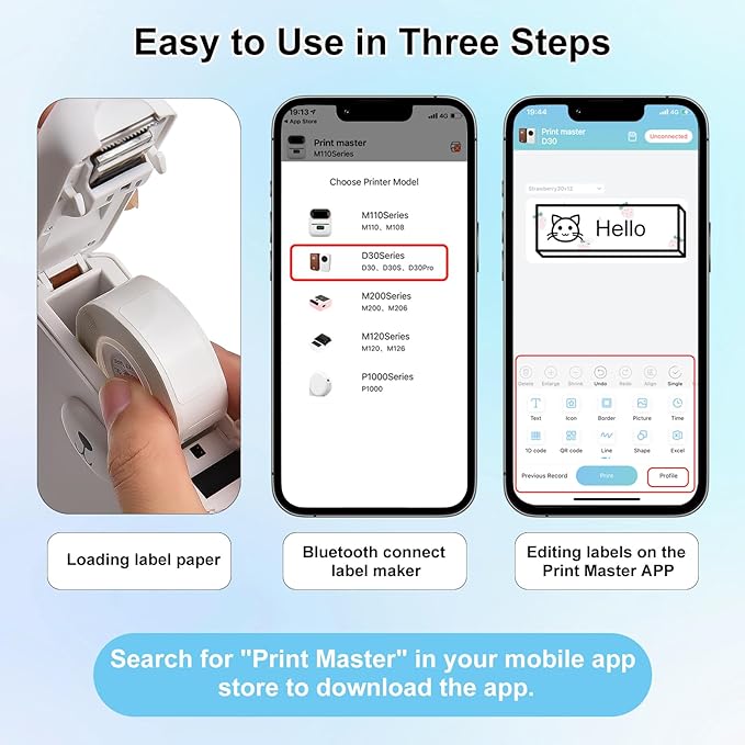 Bear Label Maker Machine with Tape, Cute Portable Bluetooth Mini Label Printer, Smart Phone Handheld Thermal Sticker Small Labeler Inkless for Home Office, 3 Rolls