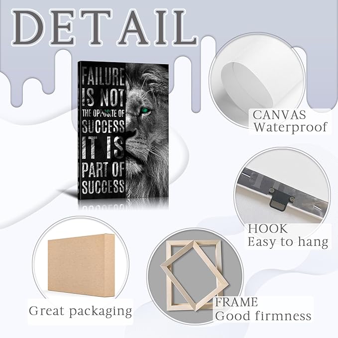 Motivational Lion Quotes Wall Decor Art Print 28''Wx40''H - Inspirational Office Wall Art with Positive Affirmations, Ready to Hang with Back Hook, Durable Home & Office Decor for Modern Spaces