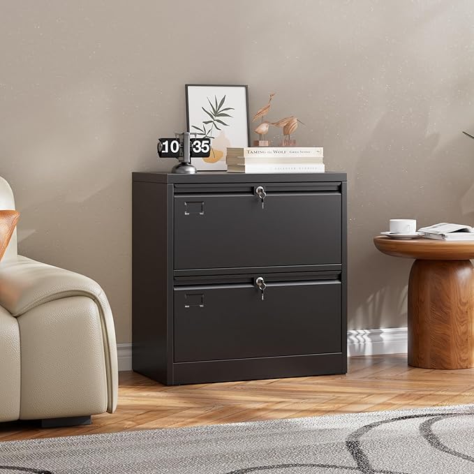 2 Drawer Lateral File Cabinet,30.24" H Metal Wide Filing Cabinet with 2 Locks and Business Card Slot for Home Office School Hanging Letter/Legal/F4/A4 Size Folders,Required Assembly,Black