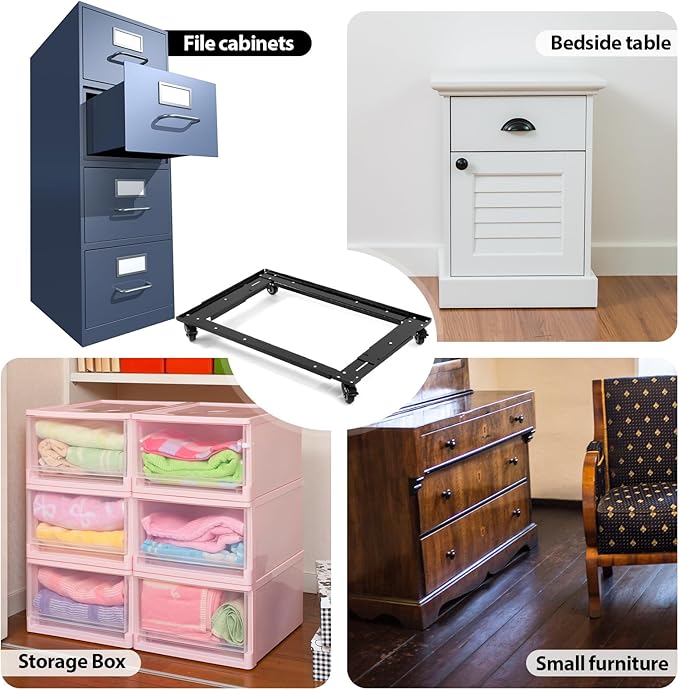 Adjustable Lateral Files and Storage Cabinet Dolly Large Commercial Adjustable Cabinet File Dolly for Home Office, Long30''-42'', Width18''-25''