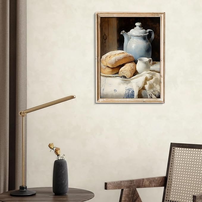 uniro Vintage Kitchen Wall Art Prints - Country Bread Canvas Wall Art Decor Rustic Farmhouse Wall Decor - Retro Jars White Tablecloth Wall Decor Painting Picture Aesthetic for Bedroom Kitchen Living Room Office (8" x 10"-UNFRAMED)