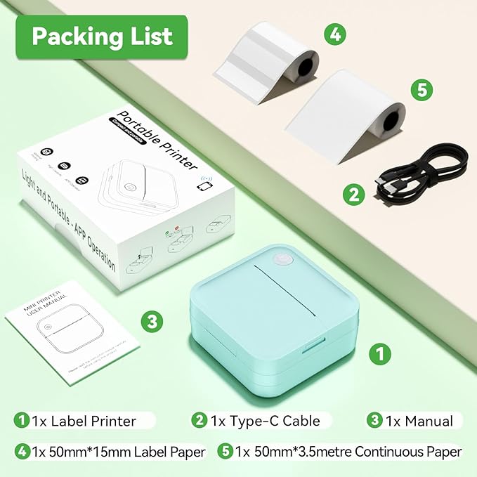 Label Maker Machine with Tape - Mini Sticker Printer Bluetooth Label Printer for Home Office Organization, Portable Thermal Sticker Maker Print Pod with Multiple Templates for Phone