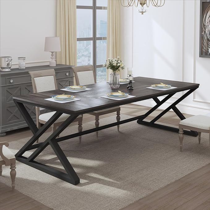 HSH Large Rustic Computer Desk, Industrial Extra Long Home Office Desk, Modern Pc Study Gaming Writing Table for Two Person, Workstation Executive Desk for Home Bedroom Living Room, Dark Gray, 70 Inch