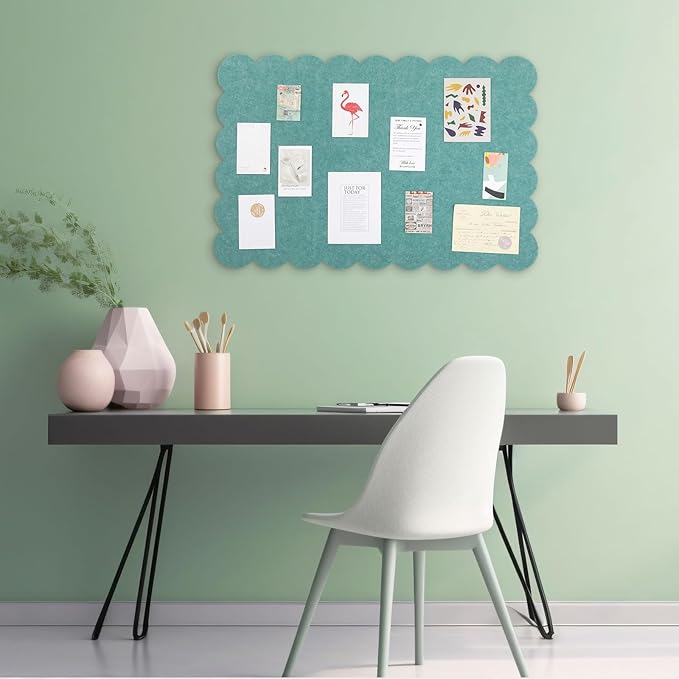 Scalloped Felt Bulletin Board 24 x 18 Inches Foldable Forest Green Pin Cork Board Alternative for Wall, 2' x 1.5' Trifold Picture Vision Self Adhesive Bulletin Decorative