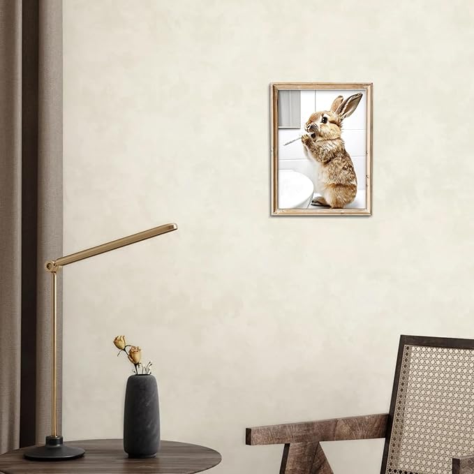 uniro Funny Bathroom Wall Art Prints, Cute Rabbit Brushing Teeth Bathroom Picture Wall Decor, Cute Bunny Animal Canvas Print Painting, Modern Bathroom Signs Wall Art Poster for Bathroom Decor( 8" x 10"-UNFRAMED)