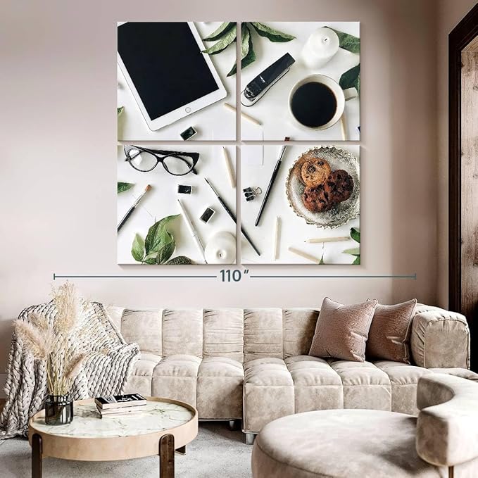 ElephantStock - Workspace Wall Art - Square Multi Panel Canvas - 4 Piece Home Office Wall Decor - Photography Profession Multi Piece Wall Art - Brown And Green Decor - 74" x 74"