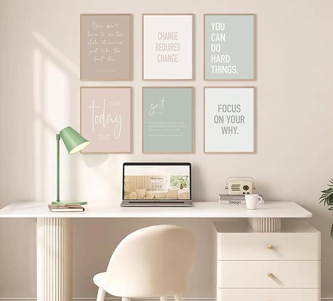 Inspirational Motivational Office Decor Posters Prints Unframed Set of 6, Minimalist Pastel Wall Art Print Decor, Positive Affirmations Team Teamwork Difference Maker Wall Picture,12"x16"unframed