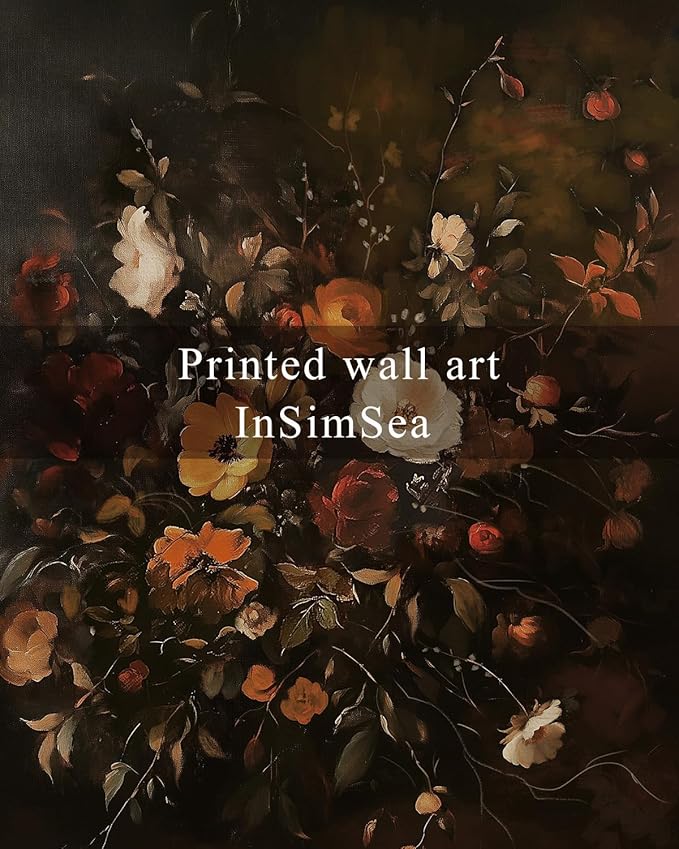 InSimSea Framed Canvas Prints Art Vintage Decor, Classical Fall Wildflower Floral Painting, Rustic Dark Autumn Flower Wall Art for Living Room Bedroom Home Bathroom Wall Decor, 12x16inch