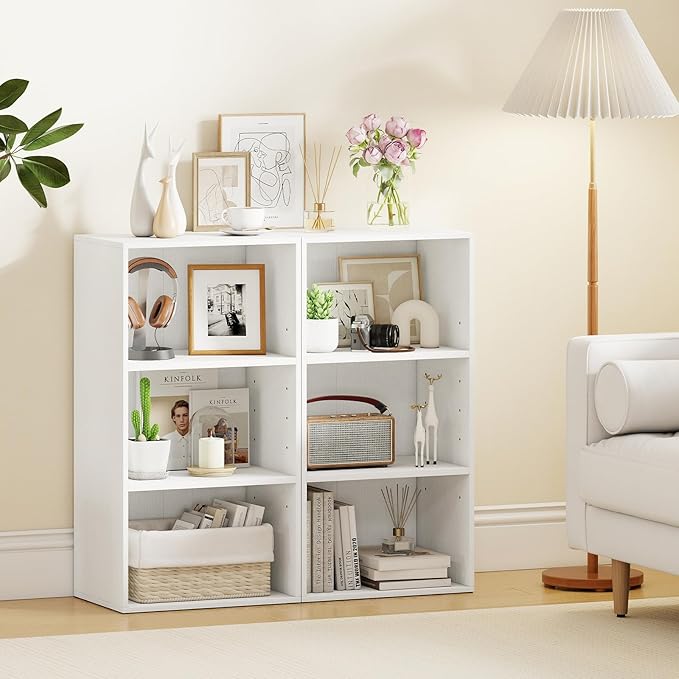 Giantex 3 Tier Bookshelf, White Bookcase 3 Shelf, Open Cube Storage Orginazer Cabinet, Multi-Functional Home Office Bedroom Furniture Display Book Shelf