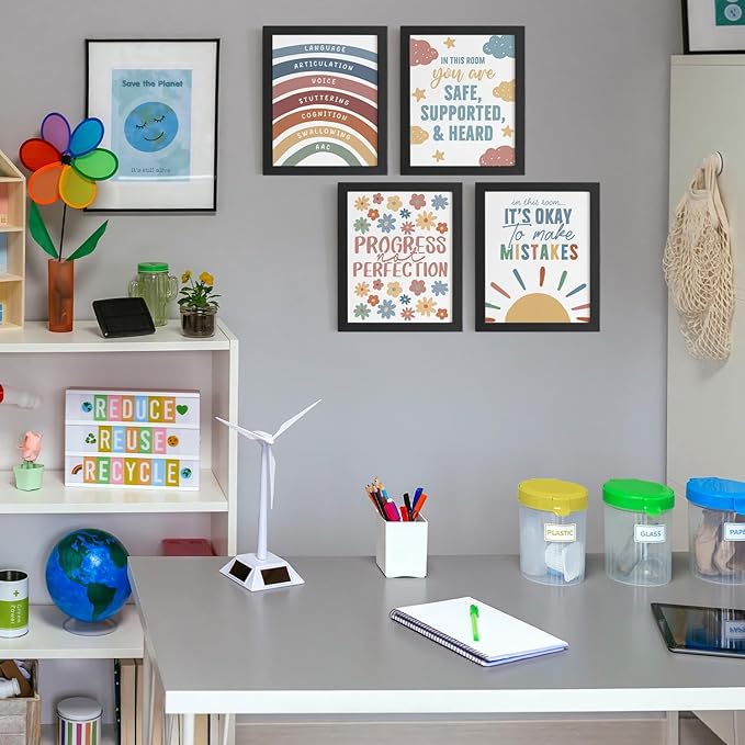 DSHFG Motivational Mental Health Wall Art for Kids Nursery Toddler Room Classroom Office, Inspirational Office Therapy Decor, Positive Affirmations Wall Decor, Set of 4, 8x10 Unframed