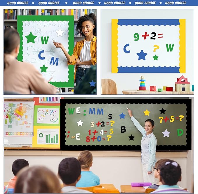 Containlol 188 Pcs Bulletin Board Borders Letters Stars Cutouts Set Include 59ft Poster Board Trims, Alphabet Letter Star Number Punctuation for Classroom(Y2k Bright Color)